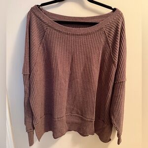 AE Big Hug Off-the-Shoulder Waffle Sweatshirt